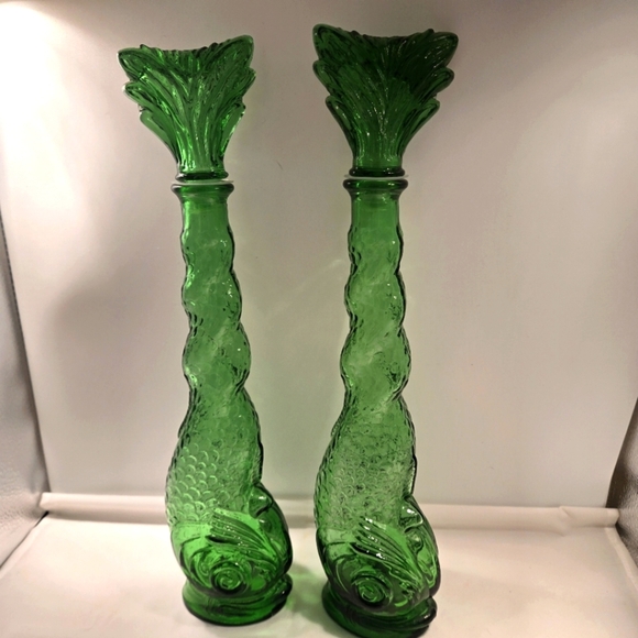 60S MCM EMPOLI RARE GREEN FISH CHIANTI BARDI LIQUOR GENIE BOTTLES /STOPPERS 15+” - Picture 1 of 16